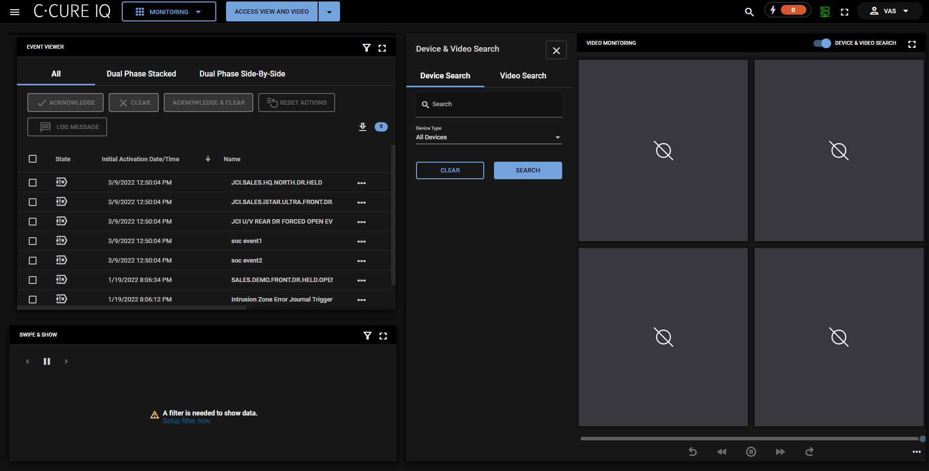 A screenshot of the Access View and Video web layout.